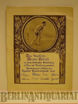 Seller image for Urkunde f�r den Kegelbruder Bruno Schulz zu seinem 50. Geburtstag in Treue und Verehrung gewidmet. for sale by BerlinAntiquariat, Karl-Heinz Than