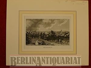 Bild des Verkufers fr Stahlstich mit Gesamtansicht auf die Stadt, im Vordergrund Blick auf einen Reiter und zwei Frauen. zum Verkauf von BerlinAntiquariat, Karl-Heinz Than
