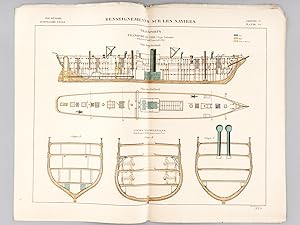 Seller image for Aide-Mmoire d'Artillerie Navale. Planches. 2e Livraison 1879 (Chapitre VI : Renseignements sur les navires) : Planche 45 : Transports. Transport Ecurie (Type Calvados) Coupes longitudinale, Plan des Gaillards, Coupes Transversales [On joint : ] Planche 46 : Transports. Transport Ecurie (Type Aveyron) Coupe longitudinale, Plan des Gaillards, Coupes Transversales for sale by Librairie du Cardinal