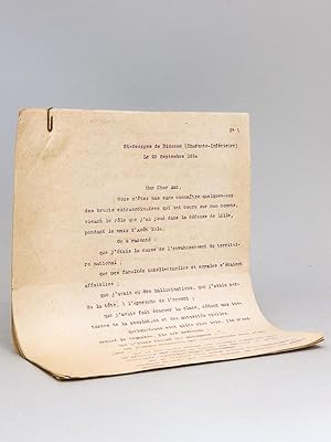 Importante Lettre signée du Général Percin datée du 25 septembre 1914 : le général Percin expose ...