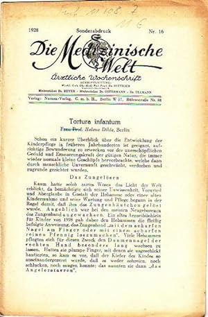Immagine del venditore per Tortura infantum. Sonderabdruck aus 'Die Medizinische Welt', rztliche Wochenschrift, Nr. 16, 1928. venduto da Antiquariat Carl Wegner