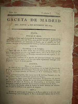 GACETA DE MADRID DEL JUEVES 29 DE SEPTIEMBRE DE 1814