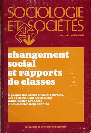 Sociologie et sociétés volume 10 numéro 2 octobre 1978 - Changement social et rapports de classes