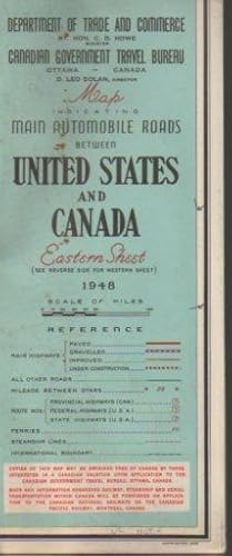 Seller image for Map Indicating Main Automobile Roads Between United States and Canada (1948) for sale by Bookfeathers, LLC