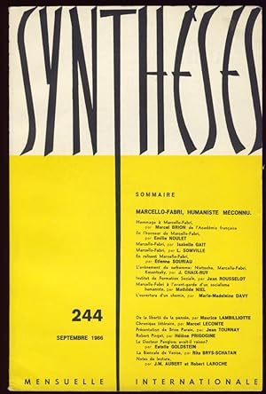 Synthèses . Revue Internationale. N° 244, septembre 1966 - Marcello-Fabri, humaniste méconnu