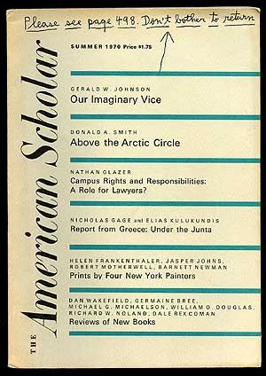 Bild des Verkufers fr The American Scholar: Summer 1970 zum Verkauf von Between the Covers-Rare Books, Inc. ABAA