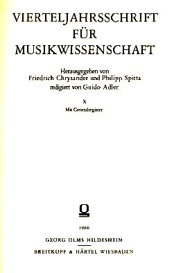 Seller image for Vierteljahrsschrift fr Musikwissenschaft. X. Redigiert von Guido Adler. for sale by Fundus-Online GbR Borkert Schwarz Zerfa