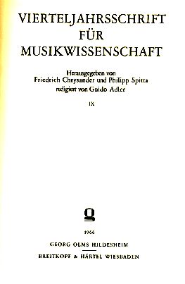 Seller image for Vierteljahrsschrift fr Musikwissenschaft. IX. Redigiert von Guido Adler. for sale by Fundus-Online GbR Borkert Schwarz Zerfa