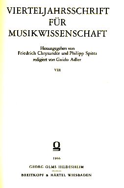 Seller image for Vierteljahrsschrift fr Musikwissenschaft. VIII. Redigiert von Guido Adler. for sale by Fundus-Online GbR Borkert Schwarz Zerfa