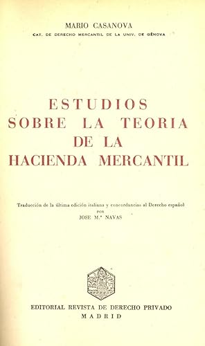 Image du vendeur pour ESTUDIOS SOBRE LA TEORIA DE LA HACIENDA MERCANTIL mis en vente par Libreria 7 Soles