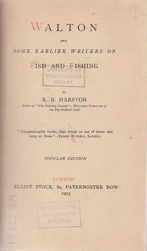 Bild des Verkufers fr Walton And Some Earlier Writers On Fish And Fishing. zum Verkauf von Time Booksellers