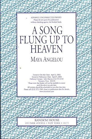 Seller image for A SONG FLUNG UP TO HEAVEN. for sale by Monroe Stahr Books