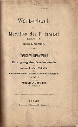 Seller image for WRTERBUCH ZUR MECHILTA DES R. ISMAEL (BUCHSTABE) NEBST EINLEITUNG for sale by Dan Wyman Books, LLC