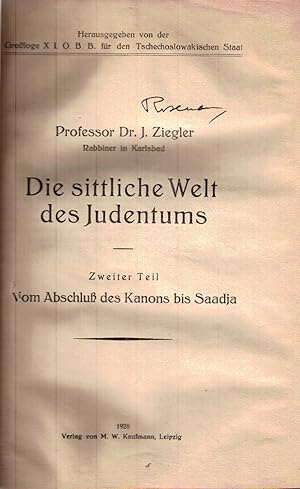 Bild des Verkufers fr DIE SITTLICHE WELT DES JUDENTUMS. VOLUME 2 (ONLY) zum Verkauf von Dan Wyman Books, LLC