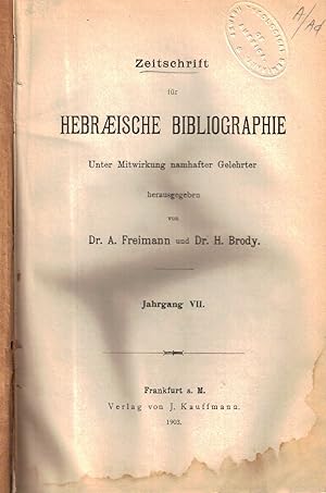ZEITSCHRIFT FÜR HEBRAEISCHE BIBLIOGRAPHIE. Vols. IV-IX
