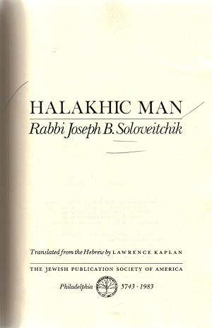 Bild des Verkufers fr HALAKHIC MAN zum Verkauf von Dan Wyman Books, LLC