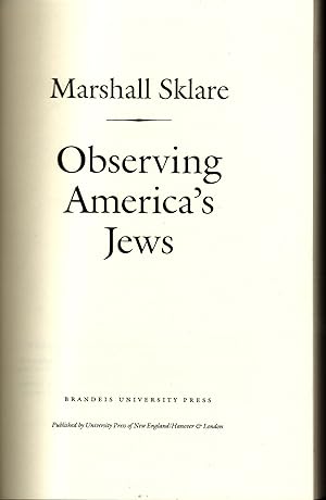 Seller image for OBSERVING AMERICA'S JEWS for sale by Dan Wyman Books, LLC