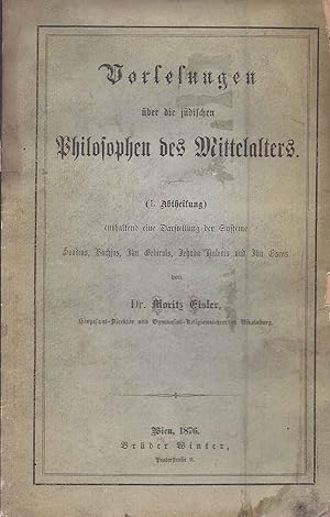 Seller image for VORLESUNGEN UBER DIE JUDISCHEN PHILOSOPHEN DES MITTELALTERS. ABTHEILUNG I. for sale by Dan Wyman Books, LLC