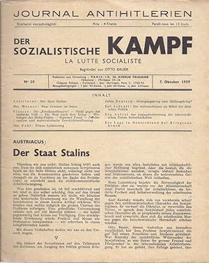 Image du vendeur pour DER SOZIALISTISCHE KAMPF. LA LUTTE SOCIALISTE (JOURNAL ANTIHITLERIEN) . NO 20. 7. OKTOBER 1939 mis en vente par Dan Wyman Books, LLC