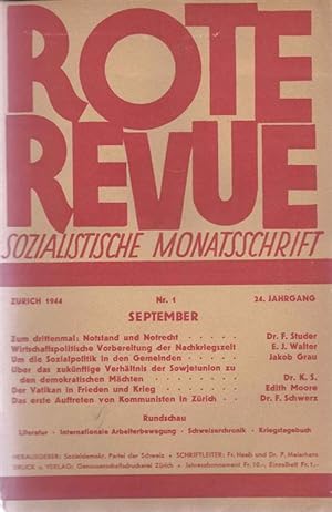 Image du vendeur pour ROTE REVUE: SOZIALISTISCHE MONATSSCHRIFT. JAHRGANG 24. NR. 1, SEPTEMBER 1944 (ONLY) mis en vente par Dan Wyman Books, LLC