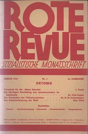 Image du vendeur pour ROTE REVUE: SOZIALISTISCHE MONATSSCHRIFT. JAHRGANG 24. NR. 2, OKTOBER 1944 (ONLY) mis en vente par Dan Wyman Books, LLC
