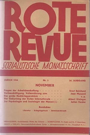 Image du vendeur pour ROTE REVUE: SOZIALISTISCHE MONATSSCHRIFT. JAHRGANG 24. NR. 3, NOVEMBER 1944 (ONLY) mis en vente par Dan Wyman Books, LLC