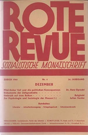 Image du vendeur pour ROTE REVUE: SOZIALISTISCHE MONATSSCHRIFT. JAHRGANG 24. NR. 4, DEZEMBER 1944 (ONLY) mis en vente par Dan Wyman Books, LLC