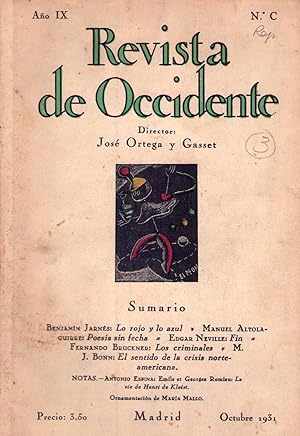 REVISTA DE OCCIDENTE - No. C - Año IX, octubre de 1931 (No. 100, Año 9)