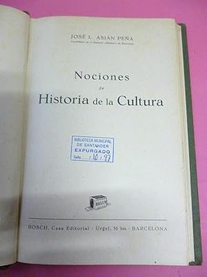 Imagen del vendedor de NOCIONES DE LA HISTORIA DE LA CULTURA. a la venta por Carmichael Alonso Libros