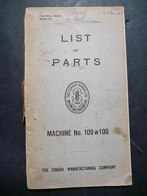 Immagine del venditore per SINGER SEWING MACHINES. LIST OF PARTS. Machine N 109w100 venduto da Carmichael Alonso Libros