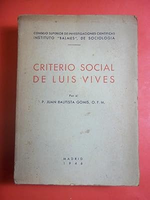 Seller image for CRITERIO SOCIAL DE LUIS VIVES. for sale by Carmichael Alonso Libros