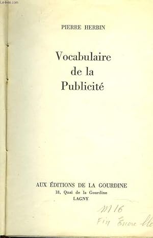 Seller image for VOCABULAIRE DE LA PUBLICITE for sale by Le-Livre