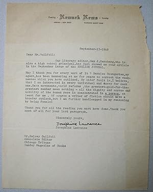 Letter Signed by Josephine Lawrence