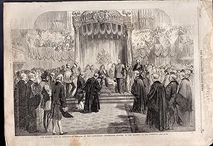 Seller image for ENGRAVING: "The Queen's Visit to Birmingham: Reading of the Birmingham Corporation Address to Her Majesty in the Townhall". engraving from the Illustated London News, July 3, 1958 for sale by Dorley House Books, Inc.