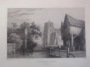 A Fine Original Antique Engraved Print Illustrating a View of Waltham Abbey in Essex. Published i...