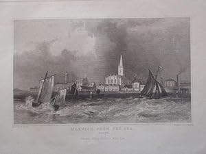 A Fine Original Antique Engraved Print Illustrating a View of Harwich, from the Sea, in Essex. Pu...