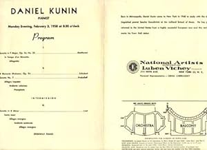 Seller image for Town Hall program for Daniel Kunin February 3, 1958 for sale by Rivelli's Books
