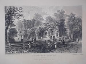 A Fine Original Antique Engraved Print Illustrating a View of Chingford Church in Essex. Publishe...