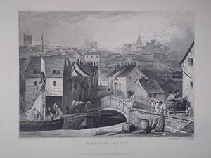 A Fine Original Antique Engraved Print Illustrating a View of Maldon in Essex. Published in 1832.