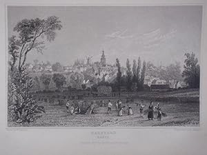 A Fine Original Antique Engraved Print Illustrating a View of Halstead in Essex. Published in 1833.