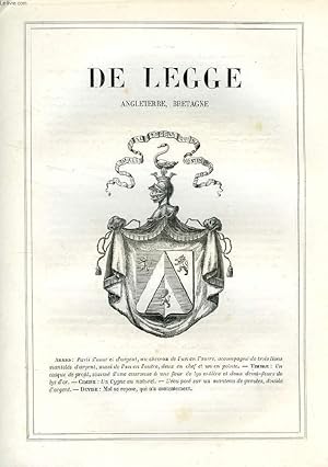 Seller image for ARMORIAL DE LA NOBLESSE DE FRANCE, EXTRAIT: DE LEGGE (ANGLETERRE, BRETAGNE) for sale by Le-Livre