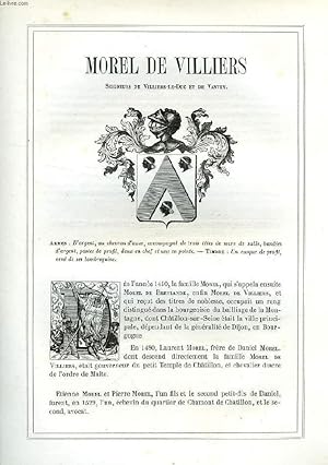 Seller image for ARMORIAL DE LA NOBLESSE DE FRANCE, EXTRAIT: MOREL DE VILLIERS for sale by Le-Livre