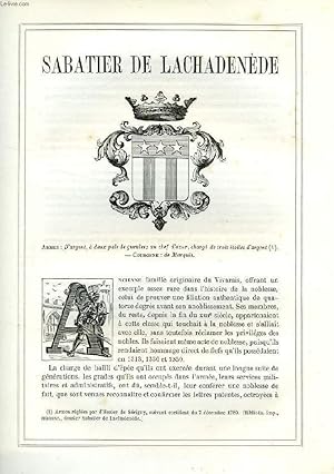 Seller image for ARMORIAL DE LA NOBLESSE DE FRANCE, EXTRAIT: SABATIER DE LACHADENEDE for sale by Le-Livre