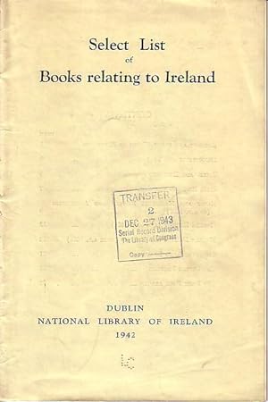 Seller image for Select List of Books Relating to Ireland for sale by Monroe Bridge Books, MABA Member