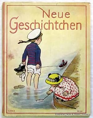 Bild des Verkufers fr Neue Geschichten. Kleine heitere Erzhlungen aus dem Kinderleben. O.O.u.J. (Druck: Stuttgarter Buchdruckerei-Gesellschaft), (ca. 1930). 4to. Mit 4 ganzseitigen farbigen Abbildungen von Hans Printz. 31 S. Farbiger Or.-Pp. (Mdchen u. Jungen lassen im Rinnstein Schiffchen schwimmen); etw. gebrunt, Kanten beschabt, Vorderdeckel mit Fleck. (Nr. 1110). zum Verkauf von Jrgen Patzer