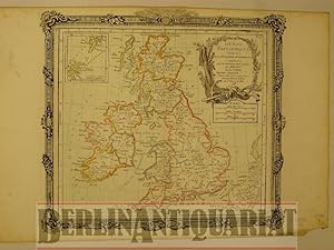 Imagen del vendedor de Grobritannien [England]. Les Isles Britanniques. combines avec les Itinraires. Altkolorierter Kupferstich mit Grenzkolorit und zartem Flchenkolorit. a la venta por BerlinAntiquariat, Karl-Heinz Than