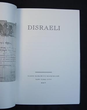 Image du vendeur pour Disraeli: [catalogue of an archive, by Patrick McGrath and Glenn Horowitz] mis en vente par James Fergusson Books & Manuscripts