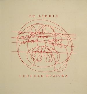 Ex Libris Leopold Ruzicka. Radierung in Rot. In der Platte Mitte rechts unten bezeichnet: e".
