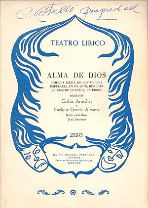 Imagen del vendedor de ALMA DE DIOS (Comedia lirica en 1 acto, dividido en 4 cuadros, en prosa) a la venta por Libreria 7 Soles