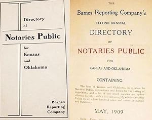 Seller image for Directory Of Notaries Public / For Kansas And Oklahoma // [ =cover/title= ] // The / Barnes Company's / Second Biennial / Directory / Of / Notaries Public / For / Kansas And Oklahoma /./ Containing /./ A List of Thoroughly Reliable Notaries Public in Over Four Hundred Cities and Towns in Kansas and Oklahoma / May, 1909 for sale by Watermark West Rare Books